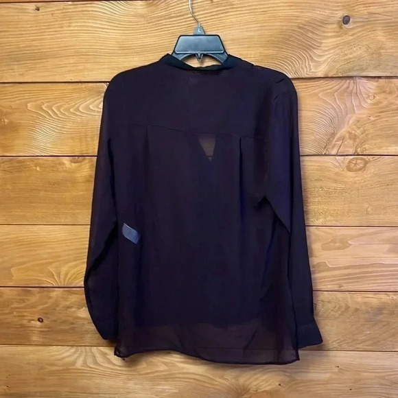 Kenneth Cole New York Women Sheer Blous Black Trim Long Sleeve Top M Event Party - Picture 4 of 7